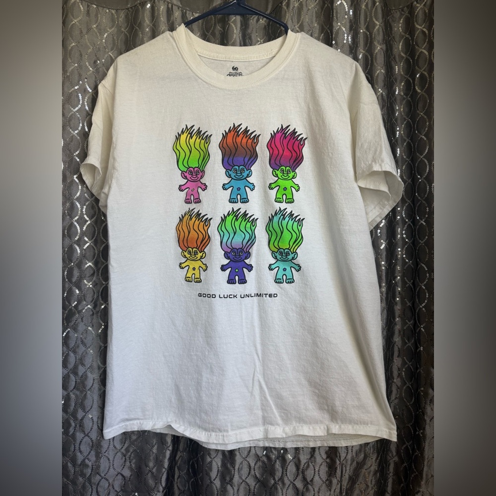 Good Luck Trolls 60th Anniversary White Graphic T-Shirt Size L